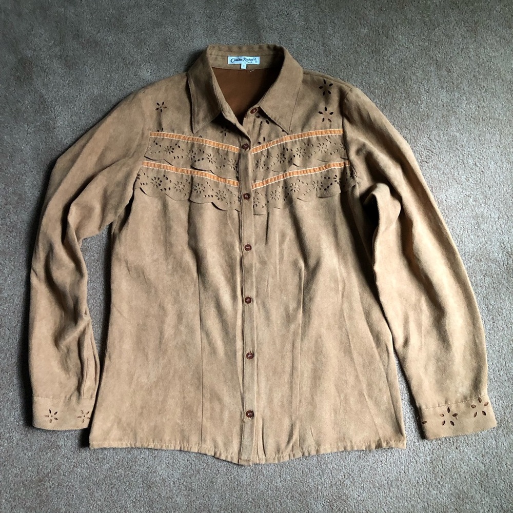 Claudia Richard womens Warm Cognac Suede-Look Top sz s